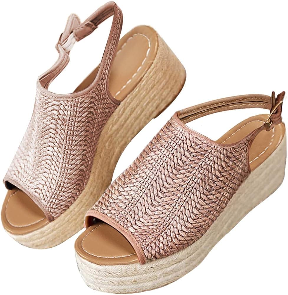 Women's Espadrilles Sandals Shoes Fashion Peep Toe Platform Wedge Ankle Strap Slingback Sandals Oatmeal US 6.5