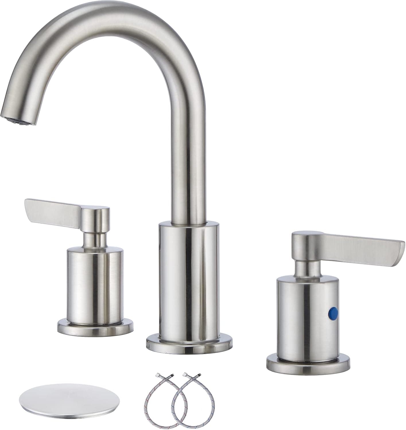 Brushed Nickel Bathroom Faucet, 8 Inch Bathroom faucets 3 Hole, Bathroom Sink Faucet with Pop-up Drain and Supply Lines, 2-Handle Bathroom Faucets for Sink,Bathroom Sink Faucet 3 Hole,HOMELOY