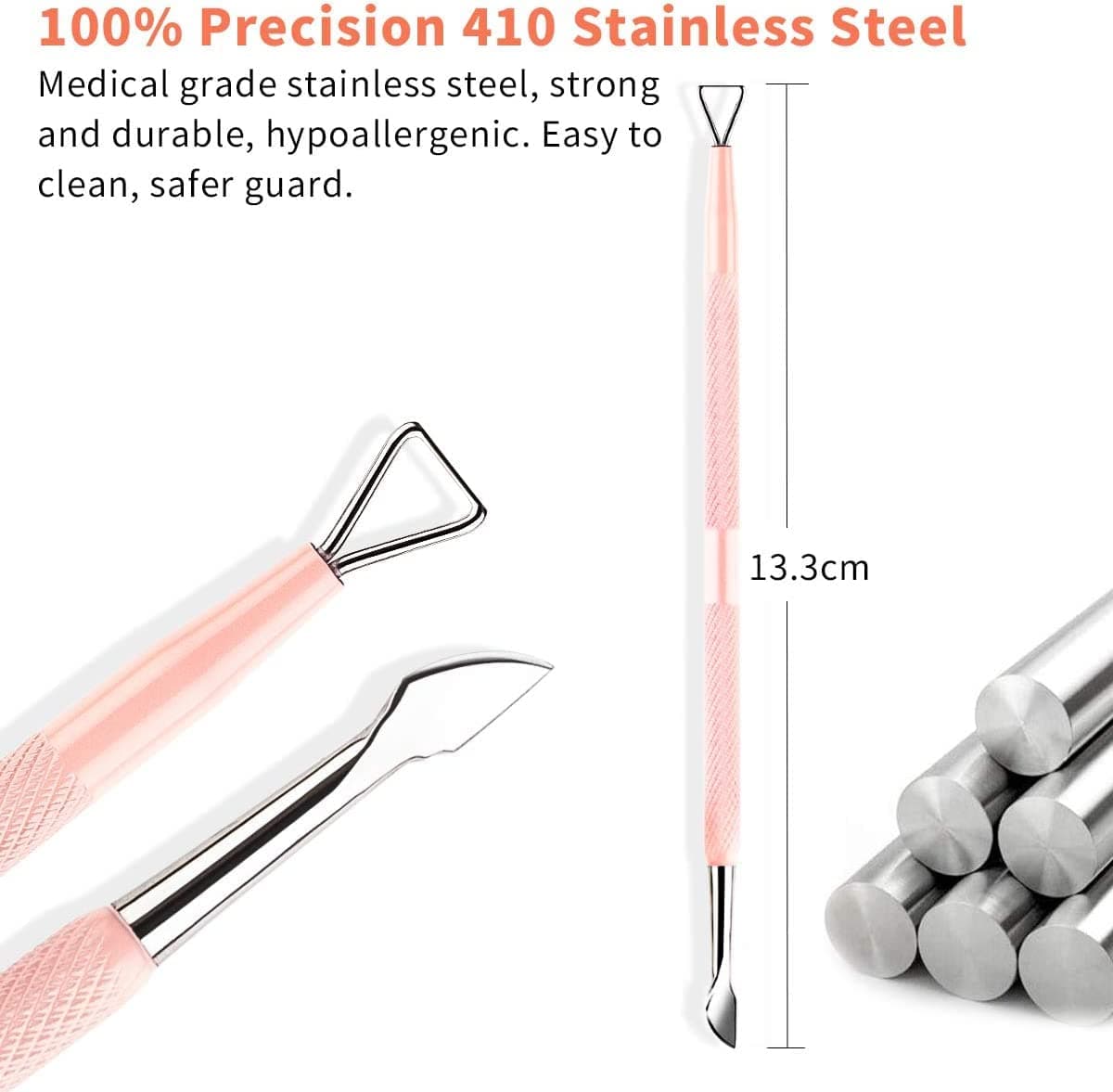 HaimiLiya Cuticle Pusher Gel Nail Remover Tool Dual-end Dead Skin Nail Pusher Nail Dirt Cleaner Tool Gel Polish Remover Tool, 410 Stainless Steel