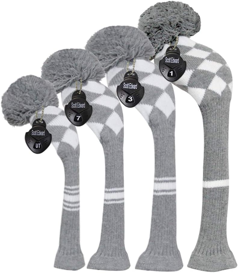 Scott Edward Knit Wood Golf Covers 4 Pieces Handmade Knitted Item Fit Over Well Driver Wood(460cc) Fairway Wood2 and Hybrid(UT)