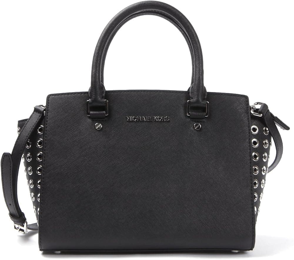 Michael By Michael Kors Black Medium Selma Topzip Grommet Satchel
