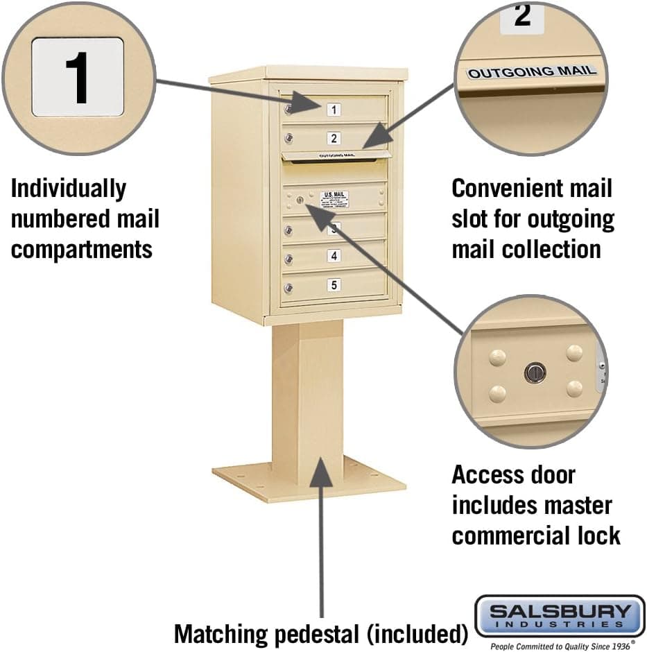 Salsbury Industries 3407S-05SAN 4C Pedestal Mailbox, Sandstone