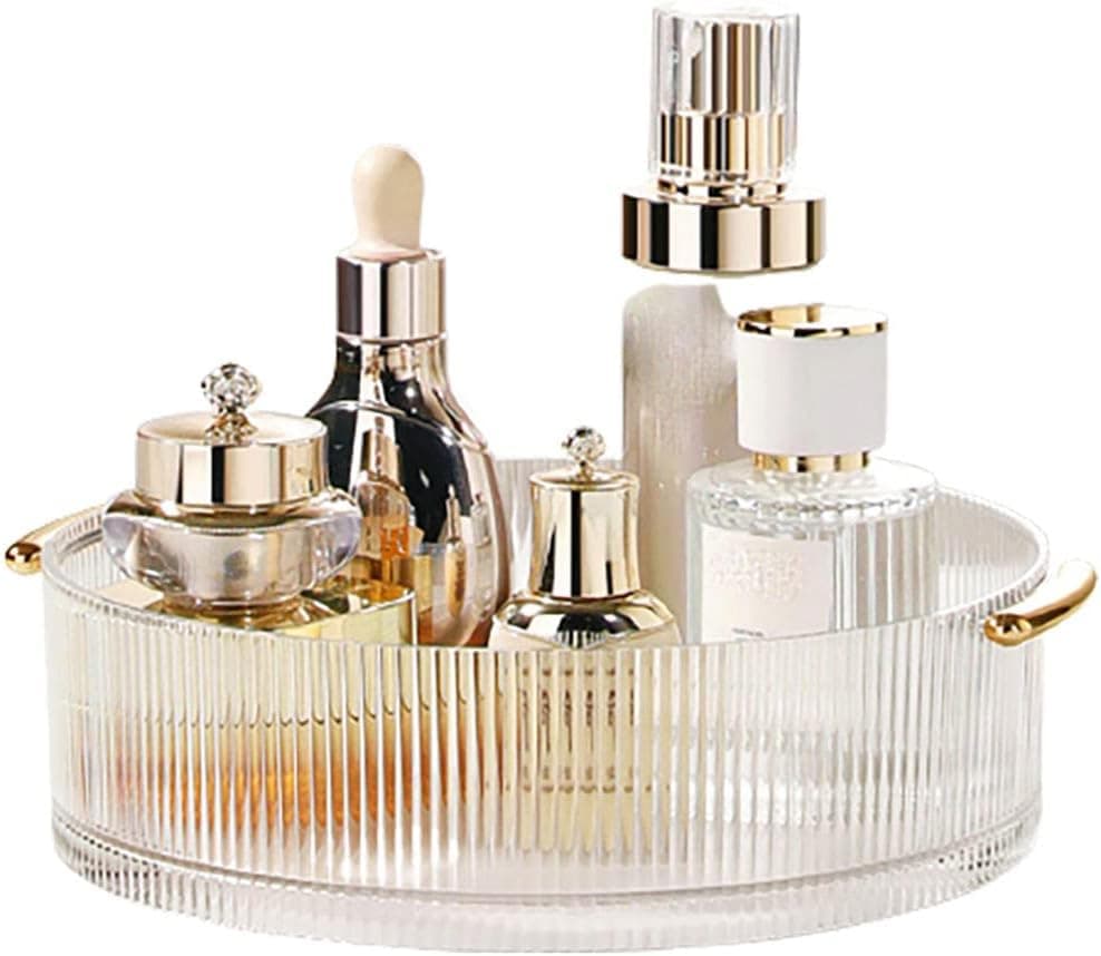 360 Rotating Makeup Organizer, Decorative Round Trays, Makeup Organizer Tray, Round Cosmetic Storage for Jewelry, Perfume Tray Organizer, Rotating Spice Rack, 9.05 x 2.55 inch