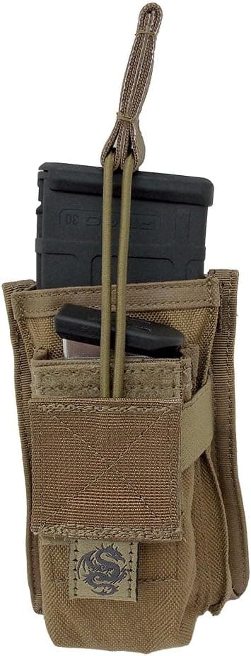 Tacprogear Single Rifle Mag Pouch with Universal Pistol Pocket, Coyote Tan