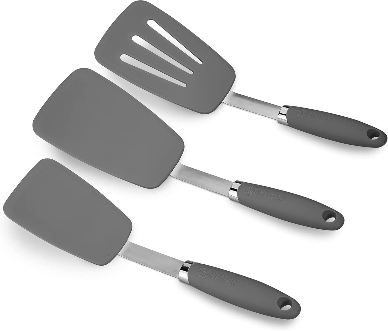 Silicone Turner Set, Hygienic Solid Heat-Resistant Non-stick Flexible Silicone Spatulas, Grey