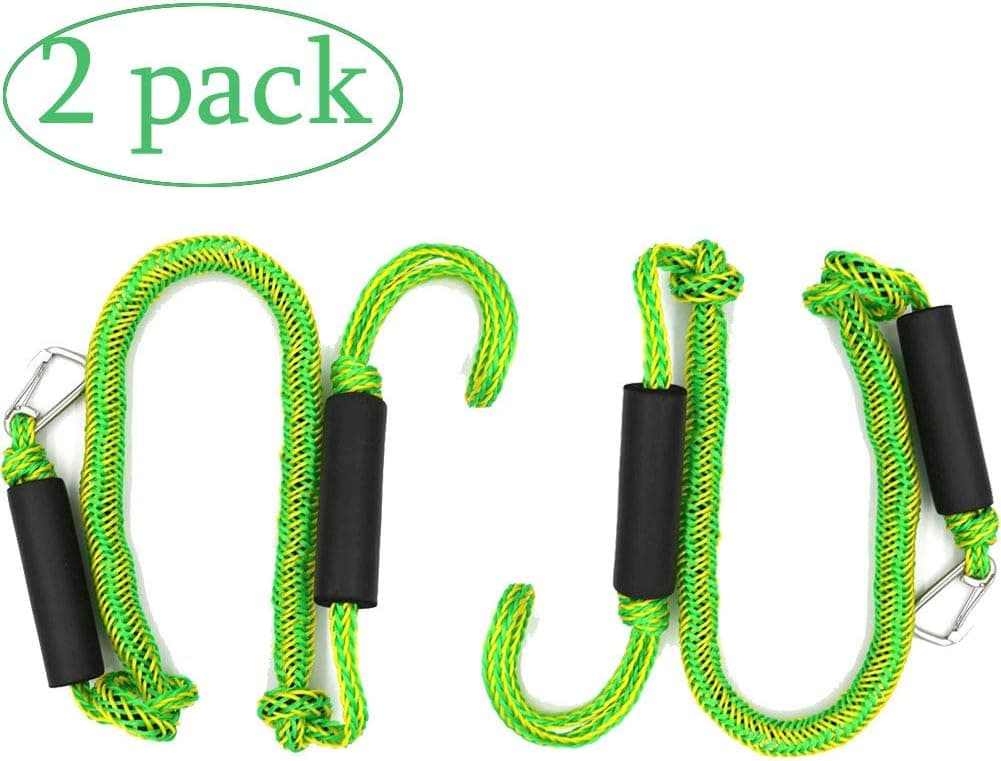 UMyhoo 2X Boat Bungee Dock Lines PWC Dock Line Premium 4ft with Foam Float and Clip, for Boat, Jet Ski, Kayaking, for Boat Shock Absorb (Green)