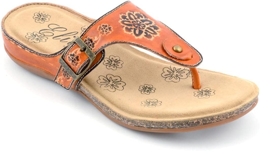 Corkys Footwear Women's Elite St. Louis Thong Flip Flops Amber Leather Sandals 8