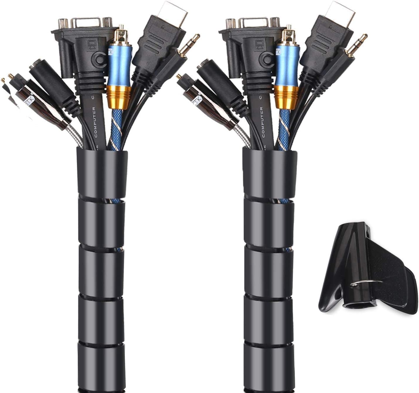 240 Inch Cable Sleeve, Flexible Cord Bundler Wire Wrap Cable Management System for Office and PC-Black