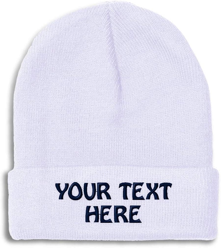 Winter Hat Beanie for Men & Women Custom Personalized Text Name Embroidery Acrylic Skull Cap Hat White