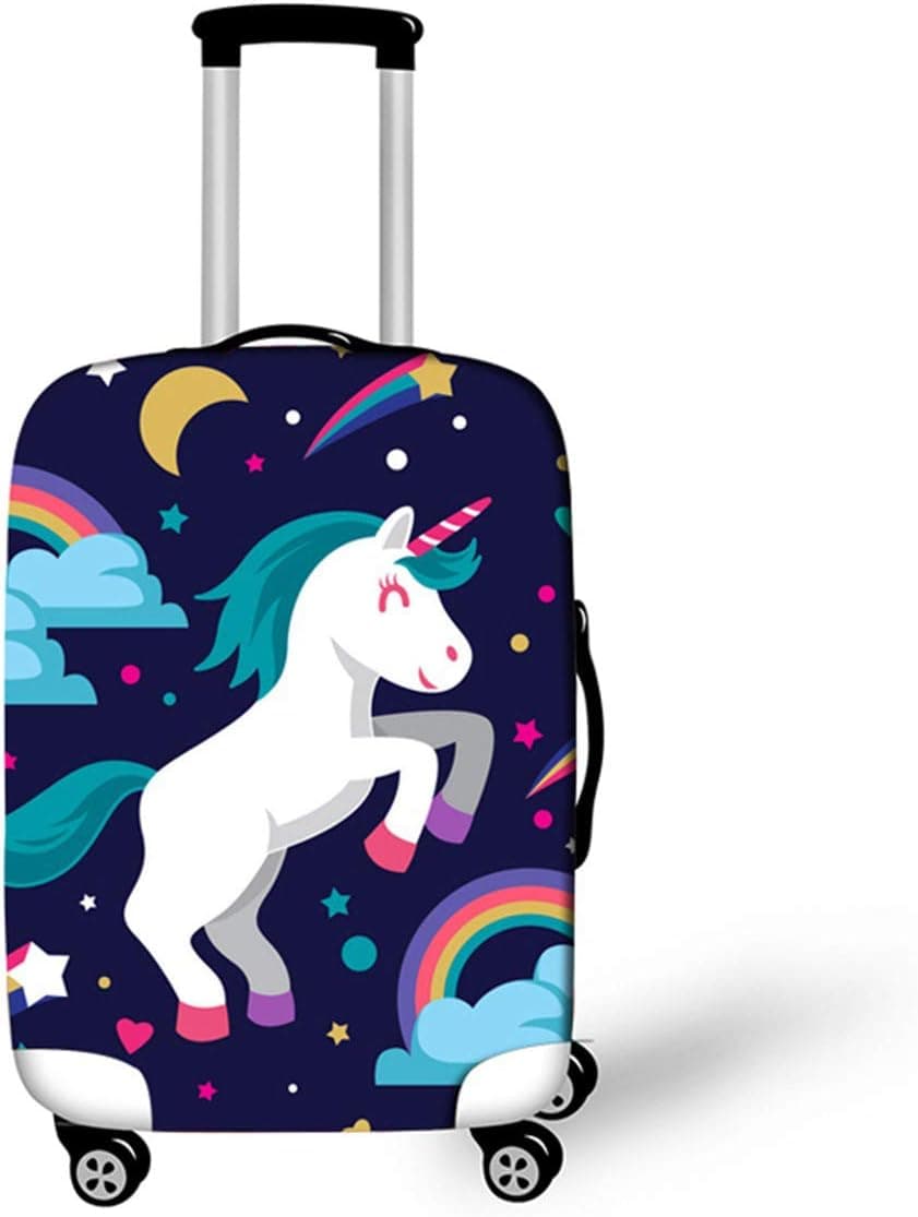 OSVINO Luggage Cover Cartoon Cute Unicorn Durable Elastic Travel Suitcase Protector, Unicorn D, L(for 26"-28" Lugggage)