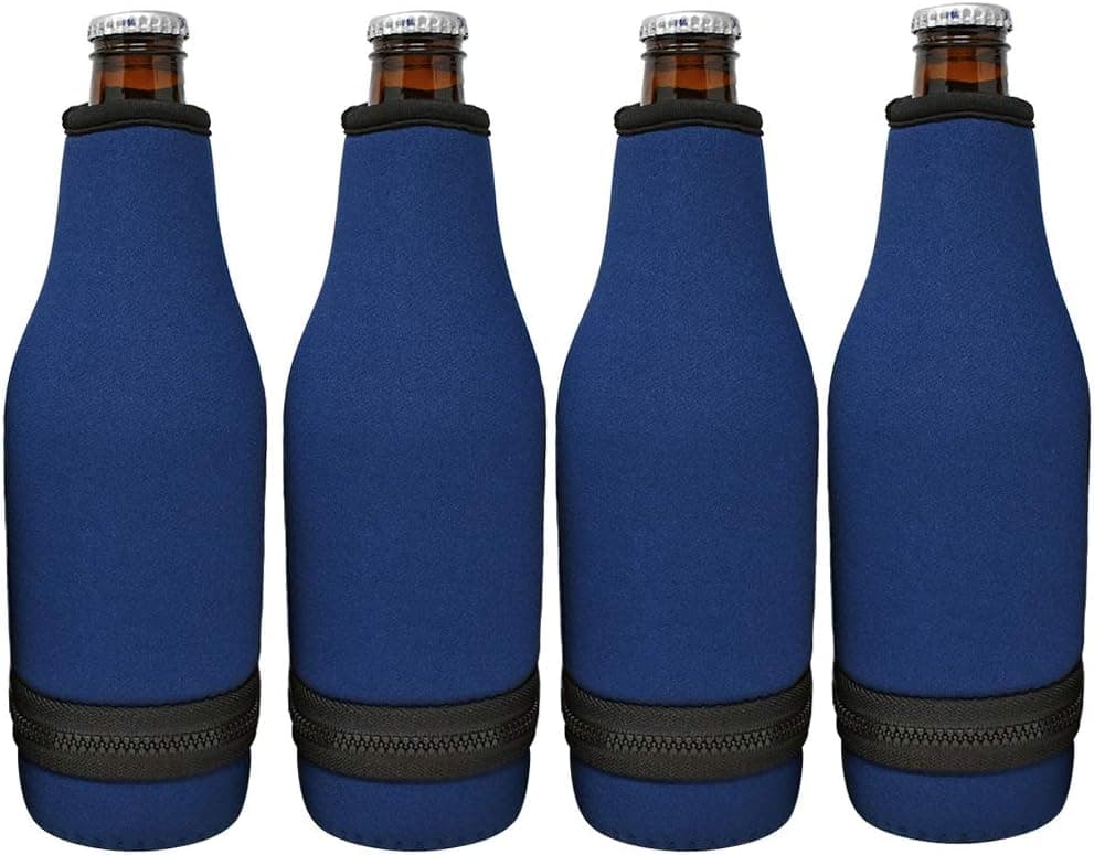 TahoeBay 12 Beer Bottle Sleeves - Easy-On Bottom Zipper - Extra Thick Neoprene Blank Drink Cooler (Navy Blue, 12)