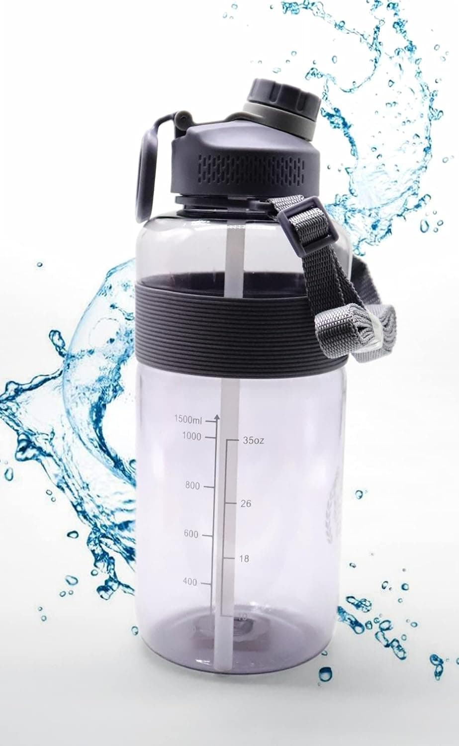 Water Bottle with Straw and Handle 50 oz,Leakproof BPA Free Drinking Sport Water Bottle,Drinking both From Lid Mouth and Straw for Fitness and Outdoor Enthusiasts. (Grey)