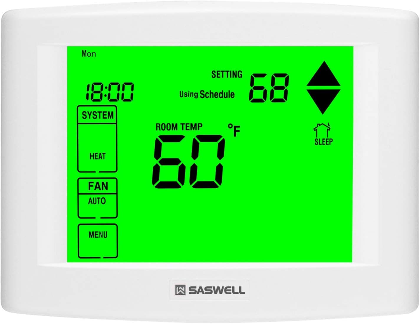 7 Days Programmable Touch Screen Thermostat for Home, with Large Digital Display, Easy to Read, Dual Powered,3 Heat 2 Cool,Saswell SAS6000UTK-7.