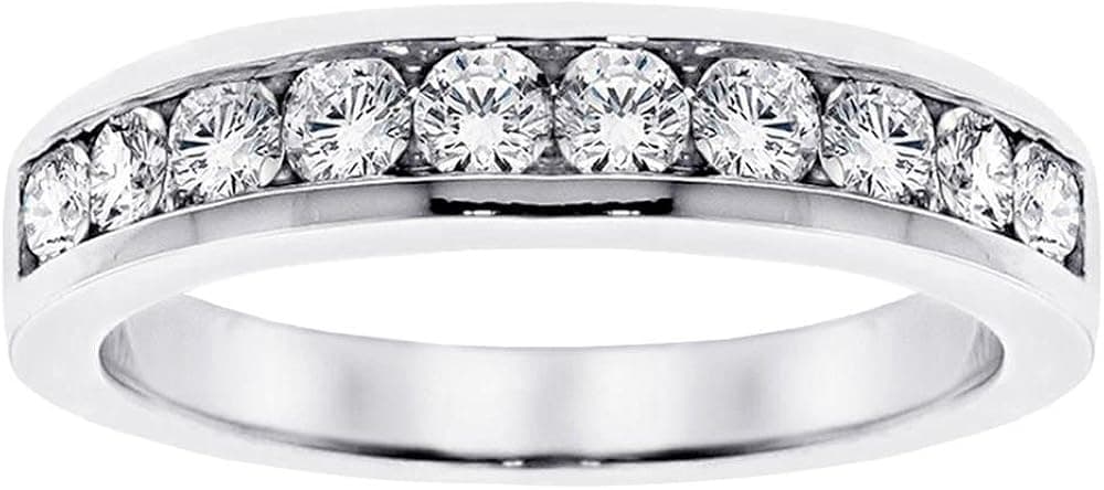 VIP Jewelry Art 1.00 CT TW Channel Set Round Diamond Anniversary Wedding Ring in 14k White Gold
