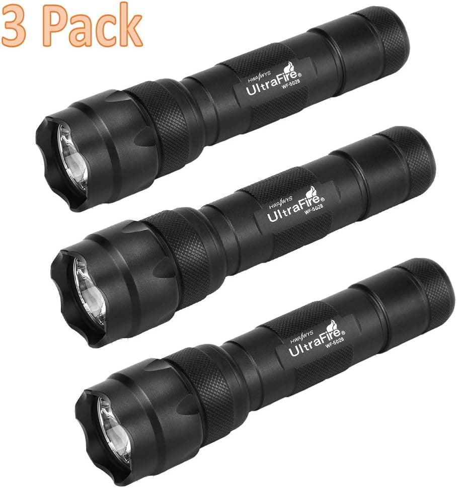 ULTRAFIRE 3 Pack Wf502b Flashlight LED 1000 Lumens 5 Modes Waterproof Torch 502b Flashlights (Batteries Not Included)