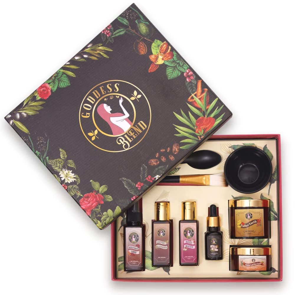 Anti Aging Home Facial Kit for Women with Himalayan Herbs: 100% Organic Indian Healing Clay Mask: Removes Dark Spots, Dead Skin & Blackheads, Cleans Pores, Tightens Skin & Glows Skin by GODDESS BLEND