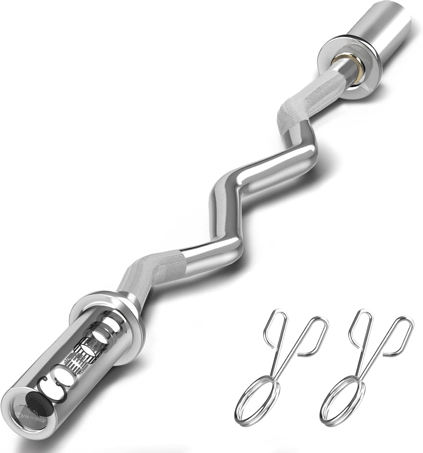 EZ Curl Olympic Barbell 4ft Weightlifting Chrome Bar Rated 450lbs for Home Gym Exercise Fitness Soild 21 lbs Barbells for Crossfit, Power Lifting and Strength Training, for 2-Inch Weight Plates, 360 Degree Rotation, with 2 Clamps