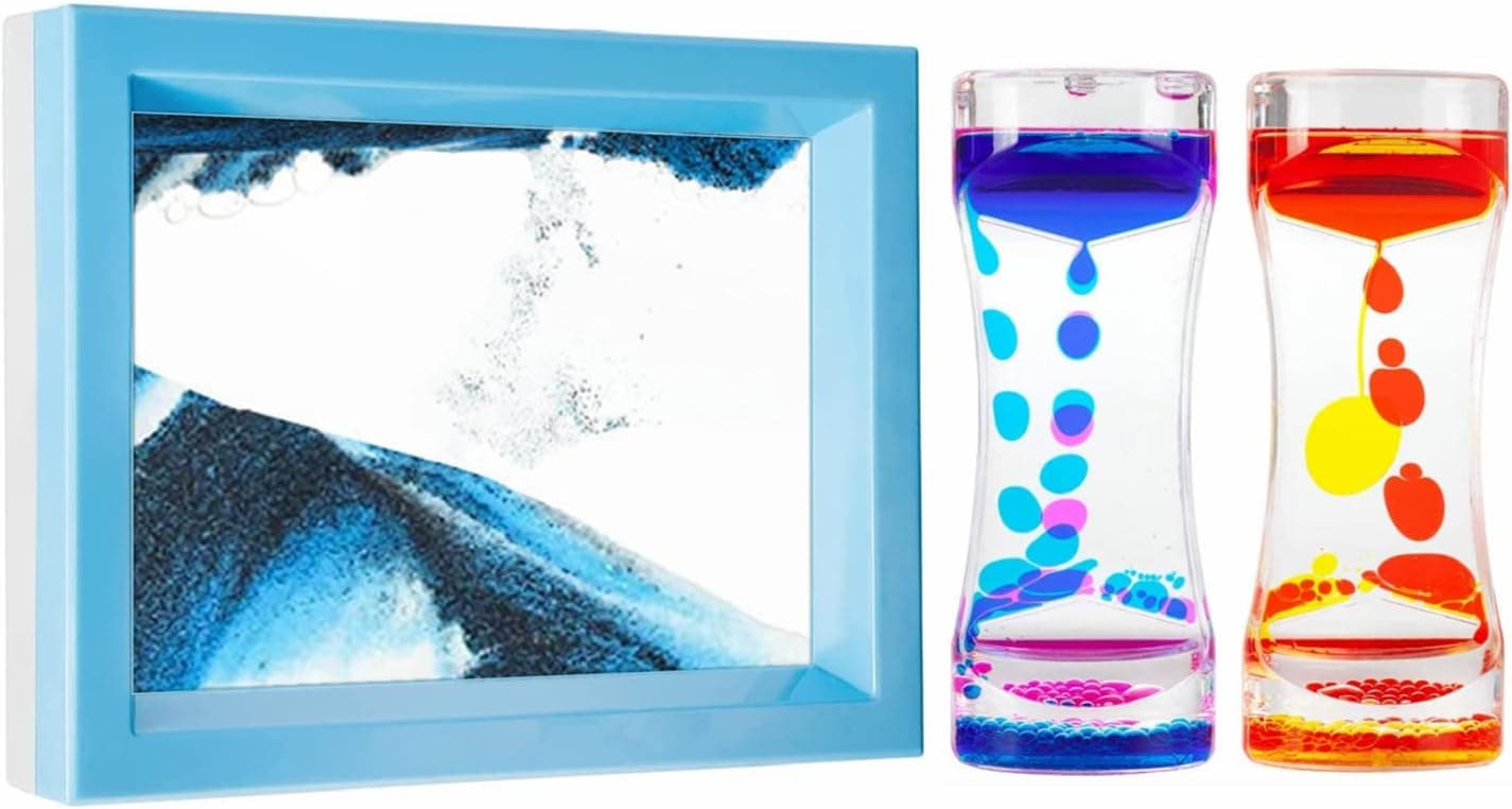 Anxus Liquid Motion Bubbler Timer and Moving Sand Art Picture 3 Pack, Colorful Hourglass Liquid Bubbler Set,Art Activity Calm Relaxing Desk Decor,Sensory Calming Fidget