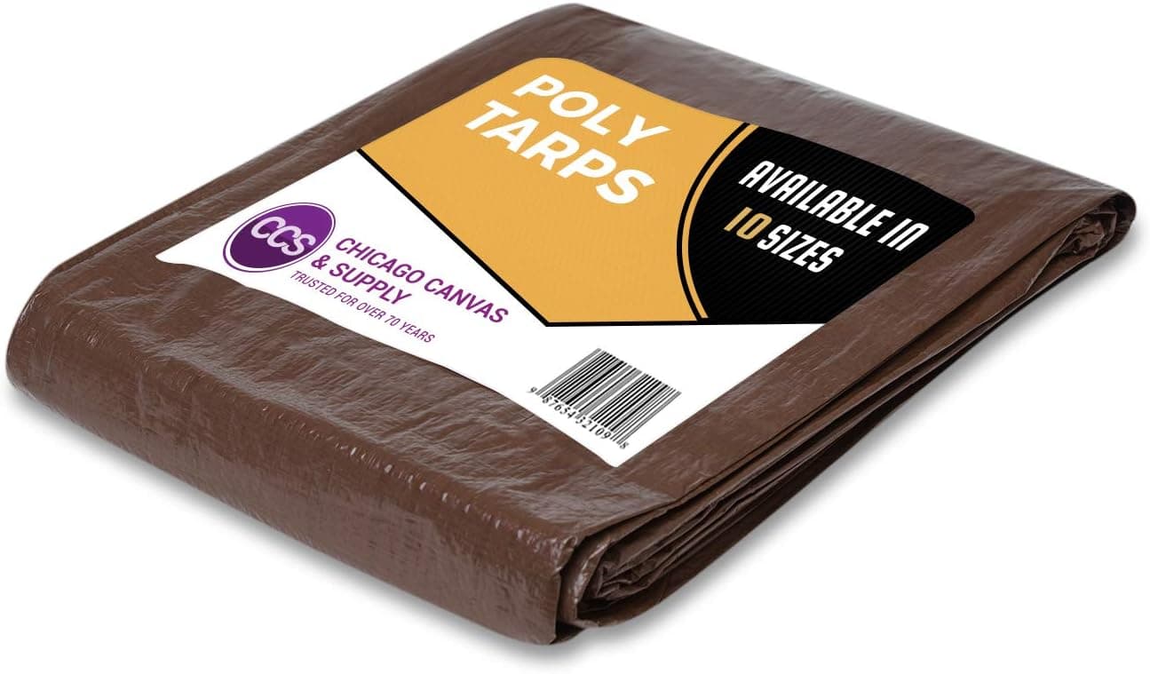 CCS CHICAGO CANVAS & SUPPLY Heavy Duty Waterproof, Rustproof Grommets, Industrial & Commercial Use Poly Tarp (20 by 20 Feet, Brown Green)