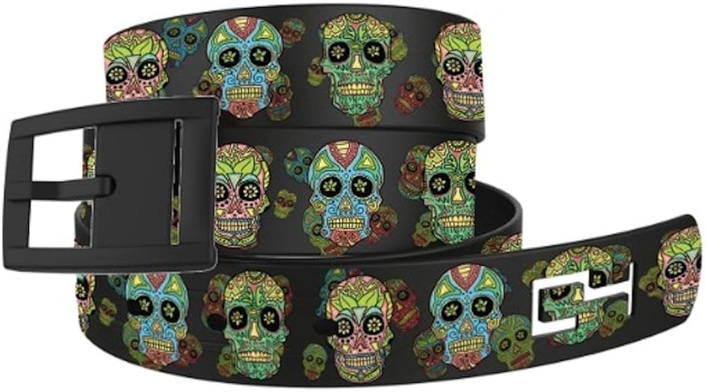 C4 BELTS Sugar Skulls Classic Belt with Black Buckle - Fashion Belt - Waist Belt for Women and Men