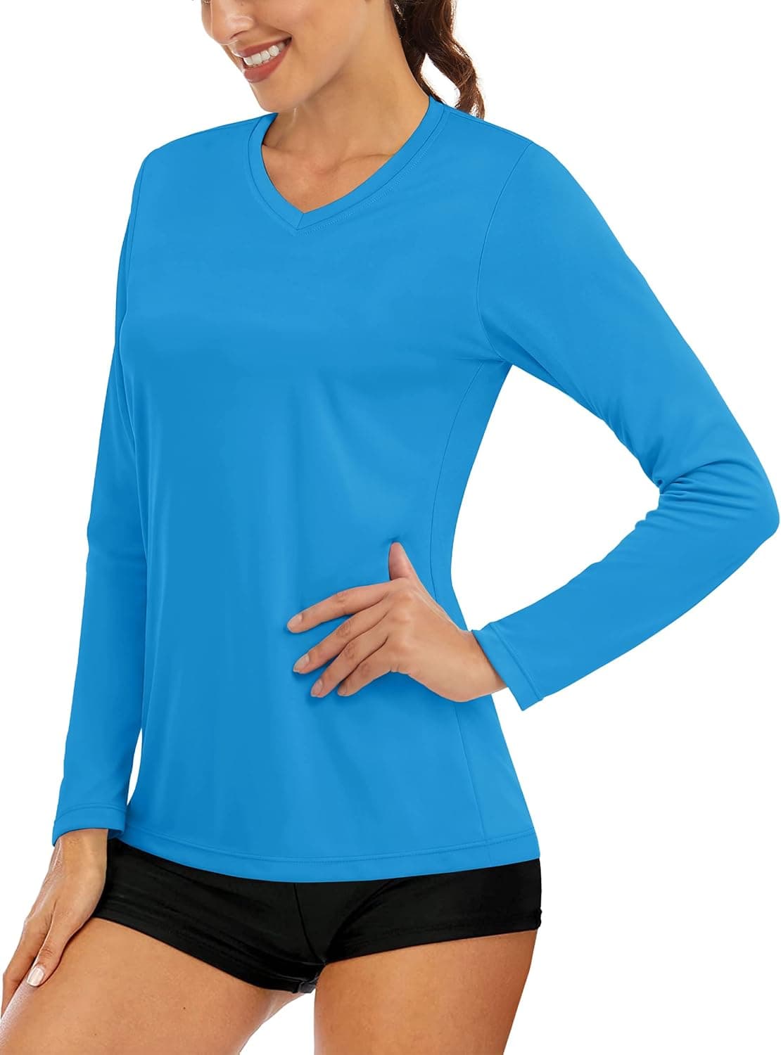 MAGCOMSEN Women's UPF 50+ Long Sleeve Shirts V-Neck Sun Protection Shirt Hiking Outdoor Performance Tee Running Workout