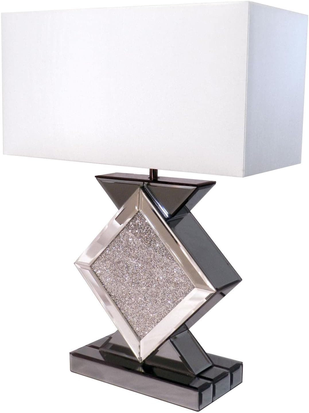 ORE Cosmos Black Crystal Ice Mirror Diamond Shaped Bedside Table Lamp SilverMetal