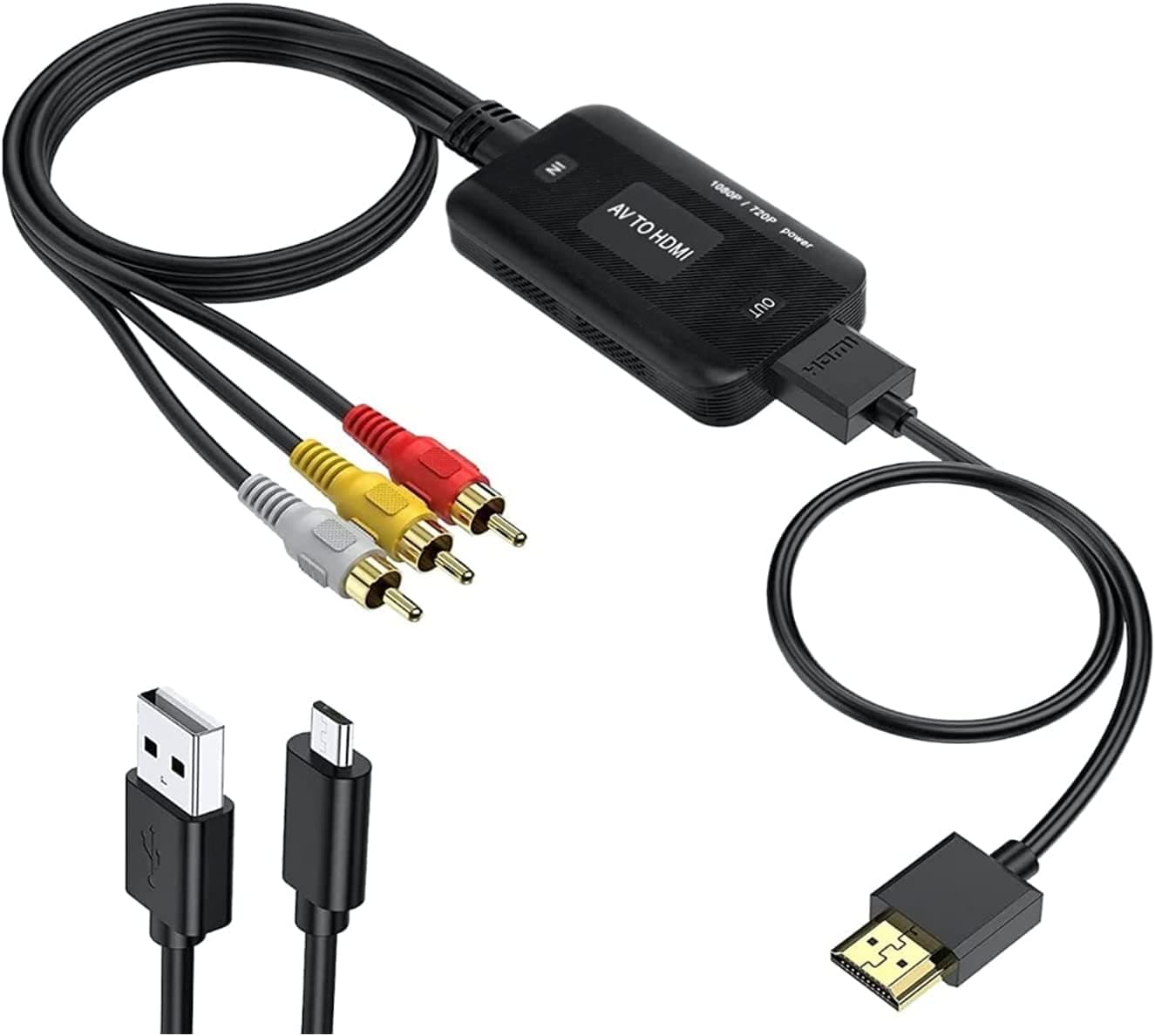 BD&M RCA to HDMI Converter, Composite to HDMI Adapter, Male AV to HDMI Converter Support 1080P PAL/NTSC Compatible with PS one, PS2, PS3, STB, Xbox, VHS, VCR, Blue-Ray DVD Players