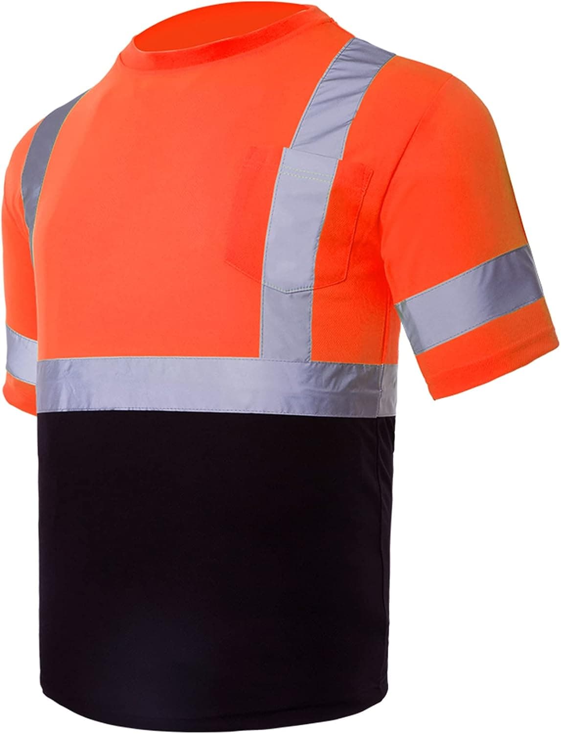 VENDACE Men's High Vis Class 2 Safety T Shirt ANSI Reflective Work Short Sleeve Shirt with Black Bottom(Orange,4XL)
