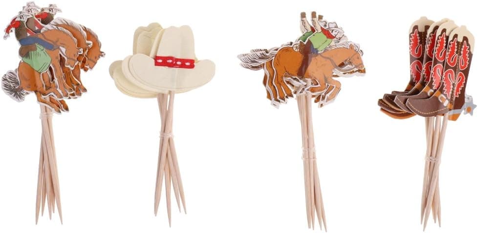 iMagitek 48 Pack Western Cowboy Cupcake Toppers Picks Cake Decorations for Birthday Party, Baby Shower