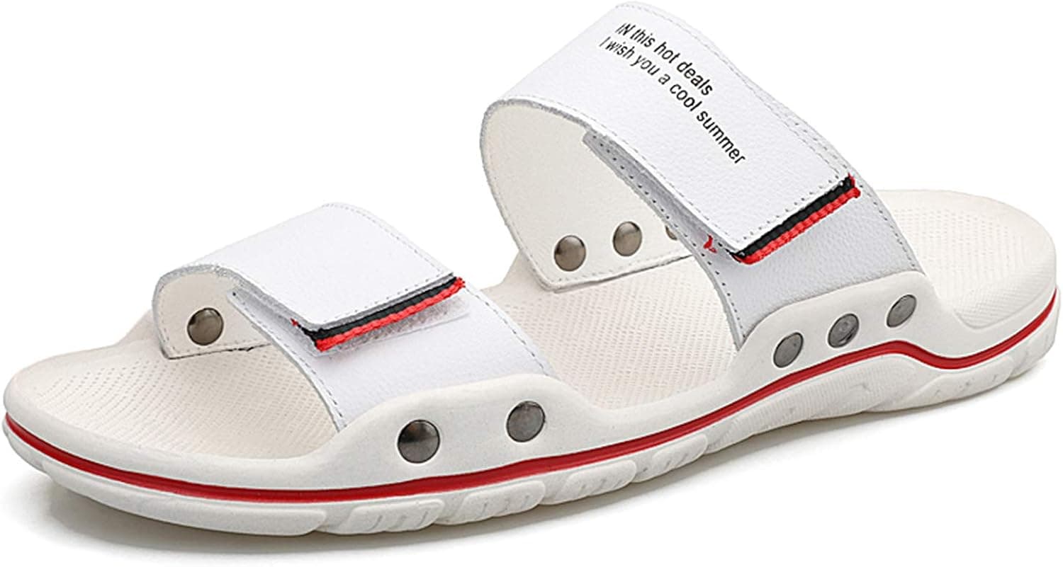 SUNROLAN Men's Sandals Sport Flip Beach Flops Comfort Casual Outdoor and Indoor Adjustable Slides (1088-white-43)