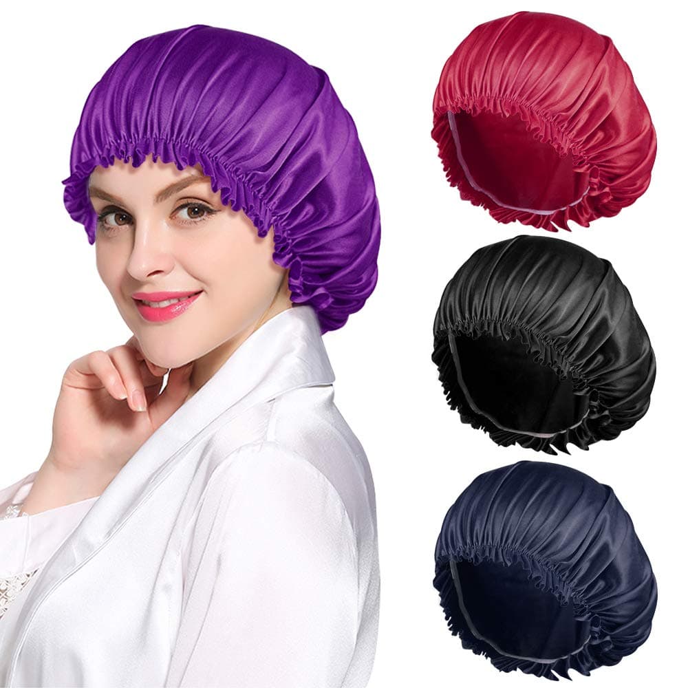 4PCS Bonnet Satin Bonnet Silk Bonnet for Sleeping, Bonnets for Black Women Hair Bonnet for Sleeping, Silk Sleep Cap Bonnet for Curly Hair, D
