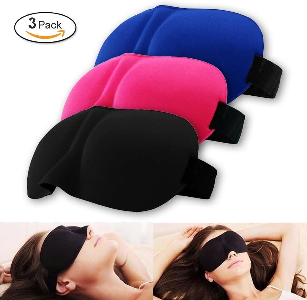 MAIYU Comfortable 3D Sleeping Eye Mask Relax Sleep Masks, Super Light Soft Travel Sleep Rest Eye Shade Blinder for Men & Women - Ear Plugs Included for Free (Black & Blue & Rose Red)