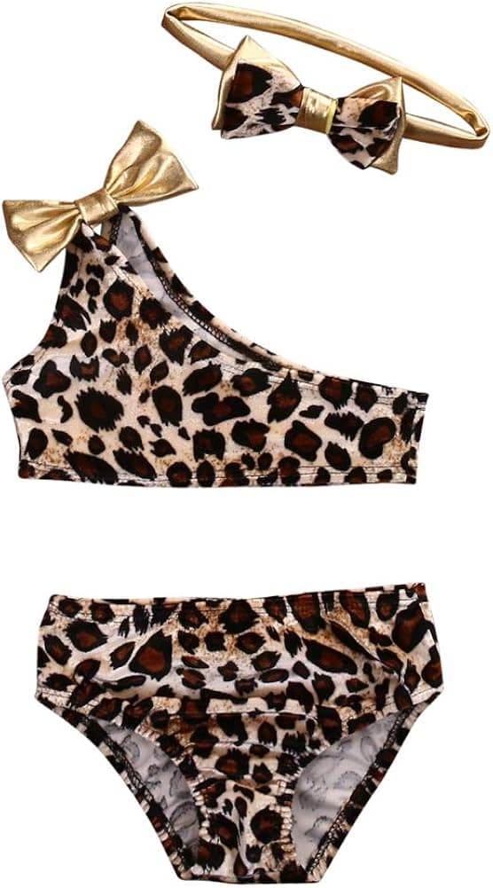 2Pcs Set Toddler Baby Girl Swimsuit Floral Leopard Ruffle Swimwear Bikini Tankini Sunsuit