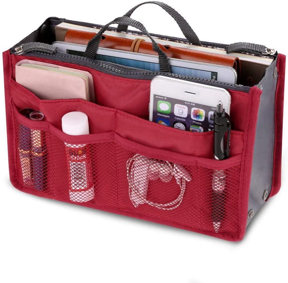 Monakers 1Pack Fashion Women Ladies Travel Insert Pockets Handbag Comestic Organiser Gadget Portable Expandable Tidy Pouch Purse Zipper Toiletry Makeup Bag