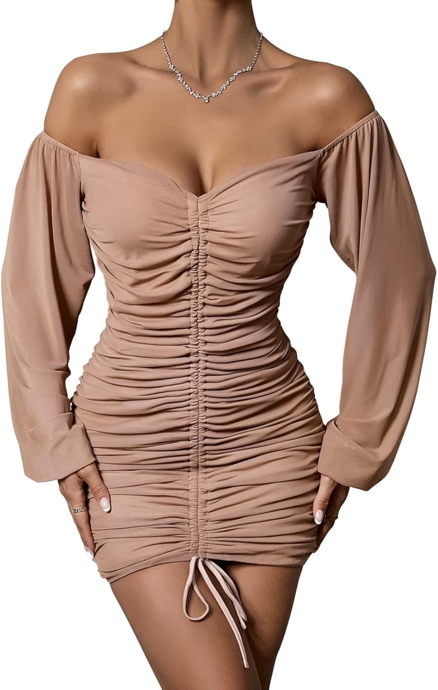 Yissang Women's Sexy Ruched Spaghetti Strap Sleeveless Bodycon Midi Long Party Club Dress