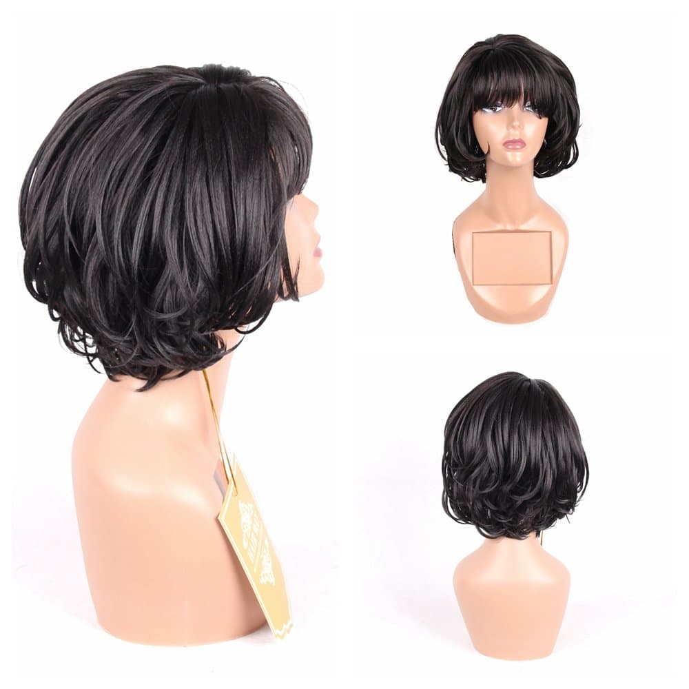 HAIR WAY Short Bob Wig with Bangs for Women Premium Japanese Fiber Hair Wavy Bob Wig Natural Like Human Hair for Daily Wear 8inches #2
