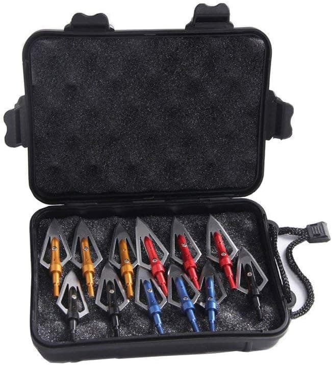 FlyArchery Crossbow Broadhead 2 Blades Hunting Arrowheads Arrow Tips for Crossbow and Compound bow Shooting Target Points With Box(Pack of 12)
