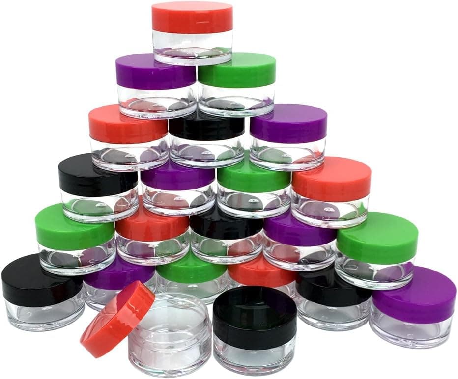 Beauticom 24 Pieces 20G/20ML Round Clear Jar with MultiColor Lids for Small Jewelry, Holding/Mixing Paints, Art Accessories and Other Craft Supplies - BPA Free (2 Packs)