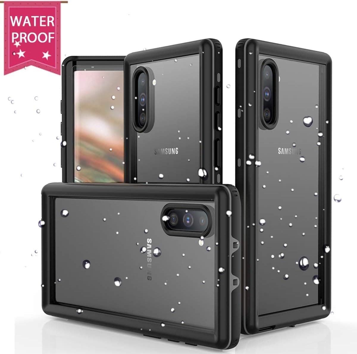 YOGRE Samsung Galaxy Note 10 Waterproof Case with Built-in Sensitive Screen Protector, Full-Body Rugged Waterproof Snow Proof Shockproof and Dust Proof Clear Phone Case for Note 10 (Black)