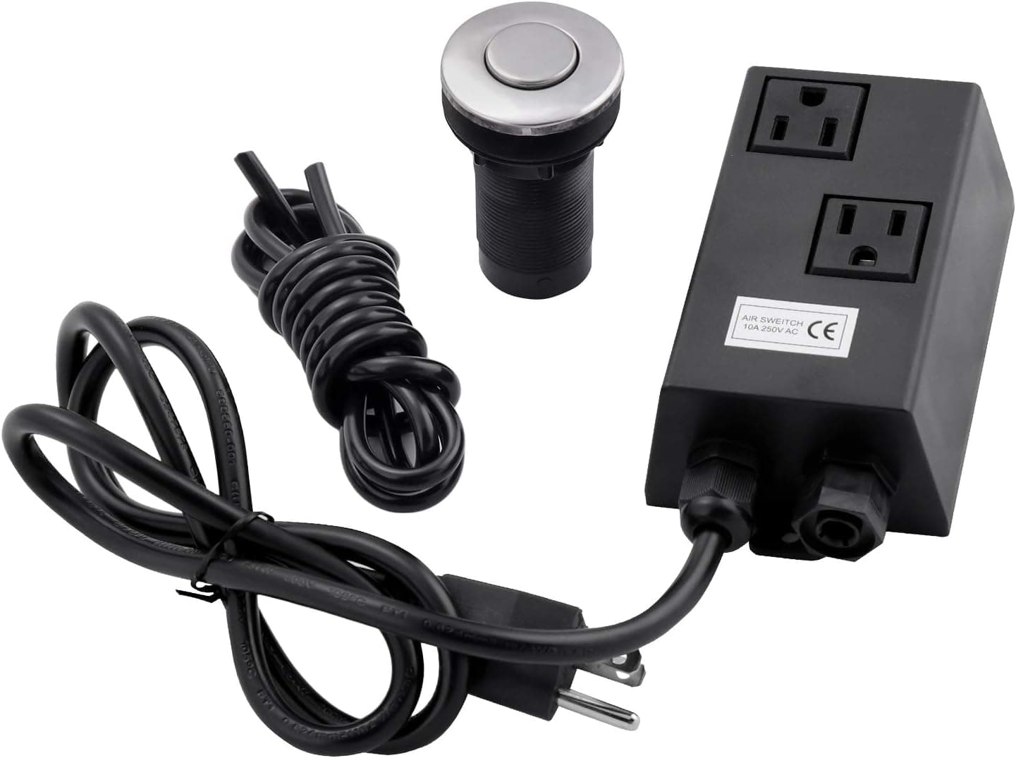 304 Stainless Steel Garbage Disposal Air Switch Control Box Kit, Dual Outlet Single/Double Control for Kitchen Sink Top, Bathtub Massage Product, Dishwasher (Double Control)