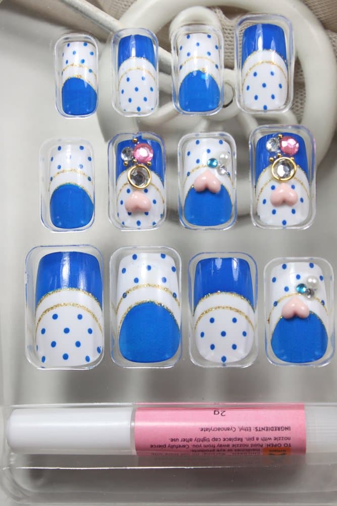 LIQI Salon quality NAIL New design Nail Art 12pcs false nail with blue and white fake fingernails nail patch by LIQI FALSE NAIL