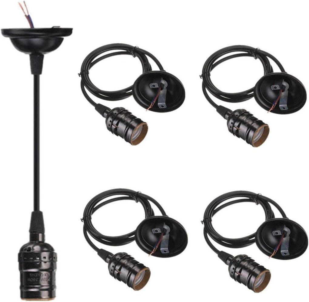 CTKcom E26 E27 Pendant Lamp Socket Edison Vintage Lamp Holder(4 Pack)- Pendant Light Fixture Adjustable Black Wire for Kitchens Bars and Restaurants 110-220V (Black)