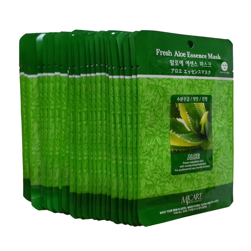 MJ Fresh Aloe Essence Face Skin Facial Sheet Pack Elastic,Moisturized,Clean,Relaxed 30Pcs (Aloe)