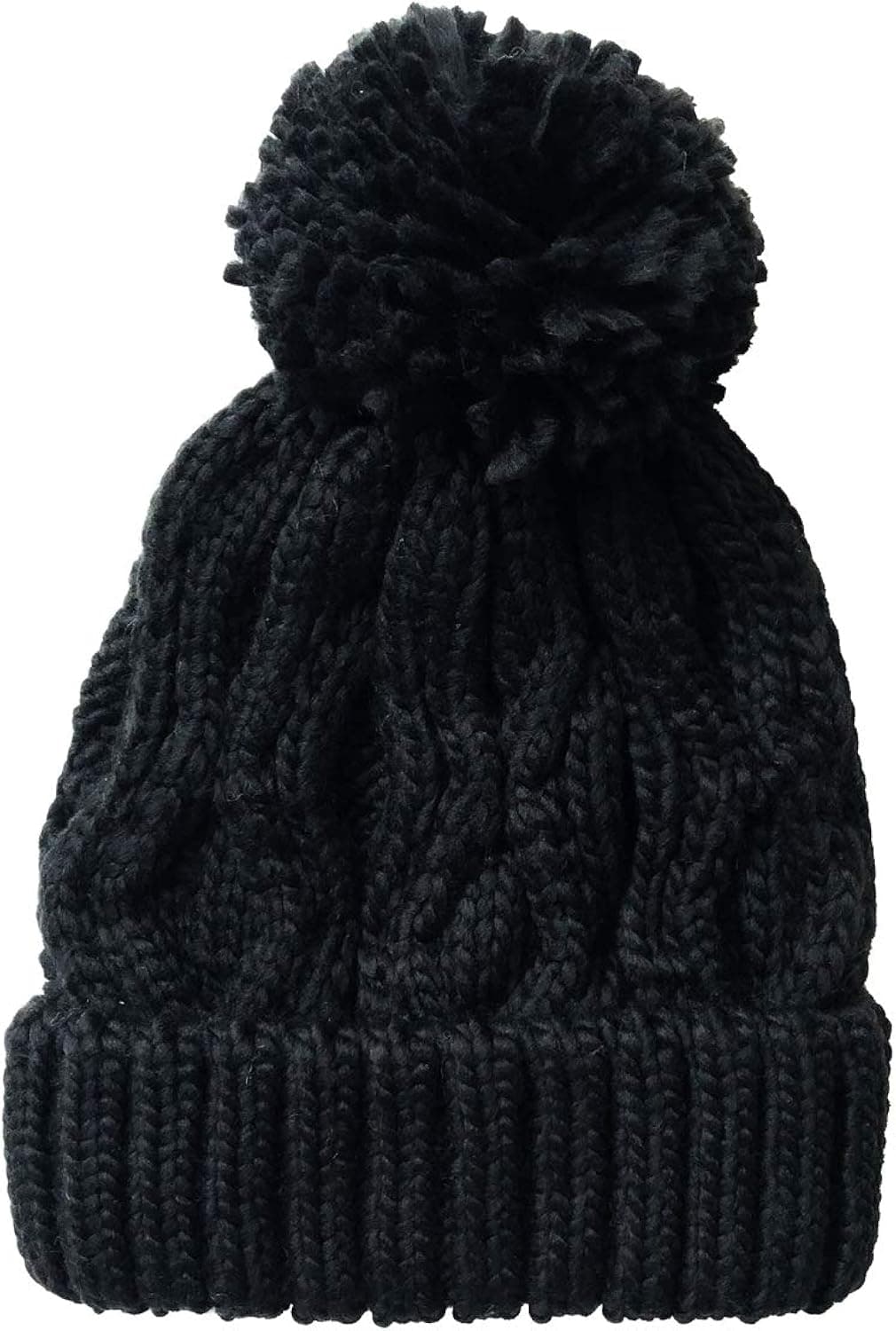 MAI Women's Acrylic Knitting HAT with Cuff and Pompom