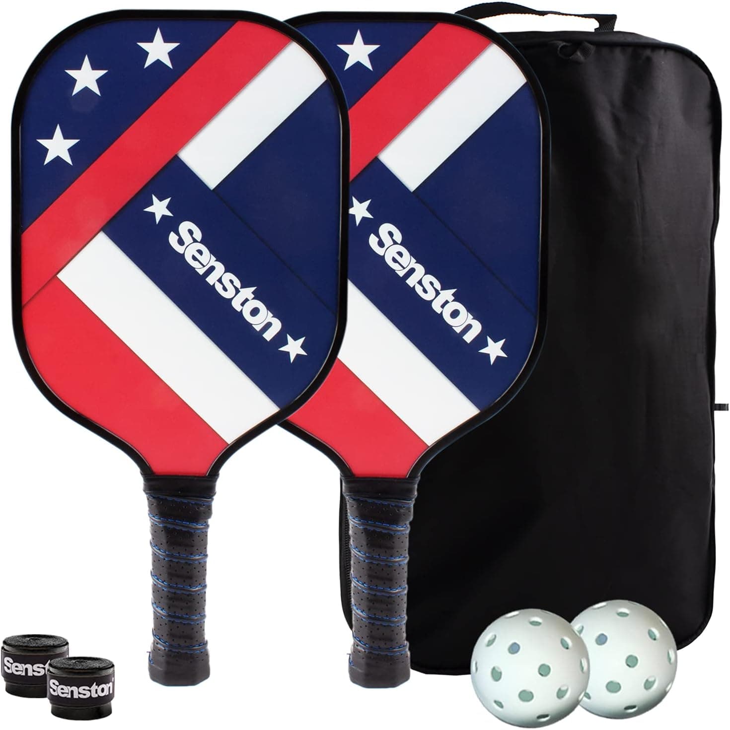 Senston Graphite Pickleball Paddles Set of 2 - Premium Graphite Carbon Fiber Face/Polymer Honeycomb Core Pickleball Paddles - 2 Pickleball Paddles Pro; 2 Outdoor Balls; 2 Grips; 1 Racket Covers