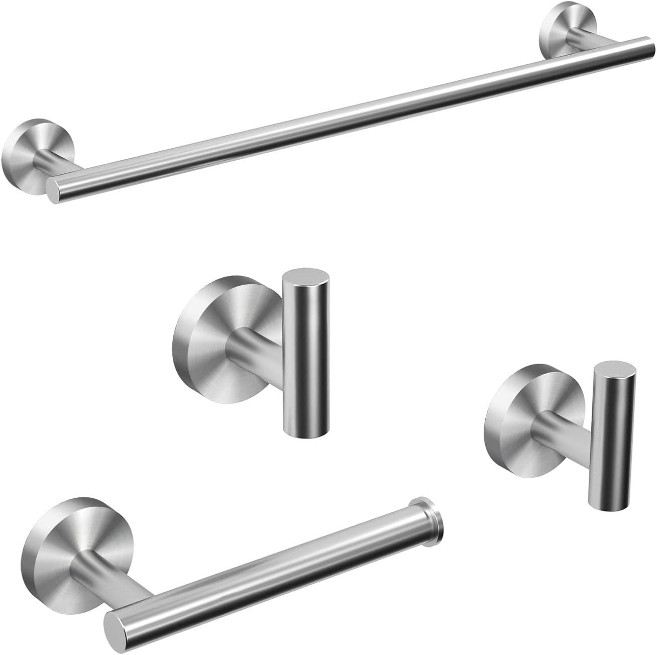 Decorlife 4 Piece Brushed Nickel Bathroom Hardware Set, Includes 24-Inch Spliced Towel Bar, SUS304 Stainless Steel, Modern Style