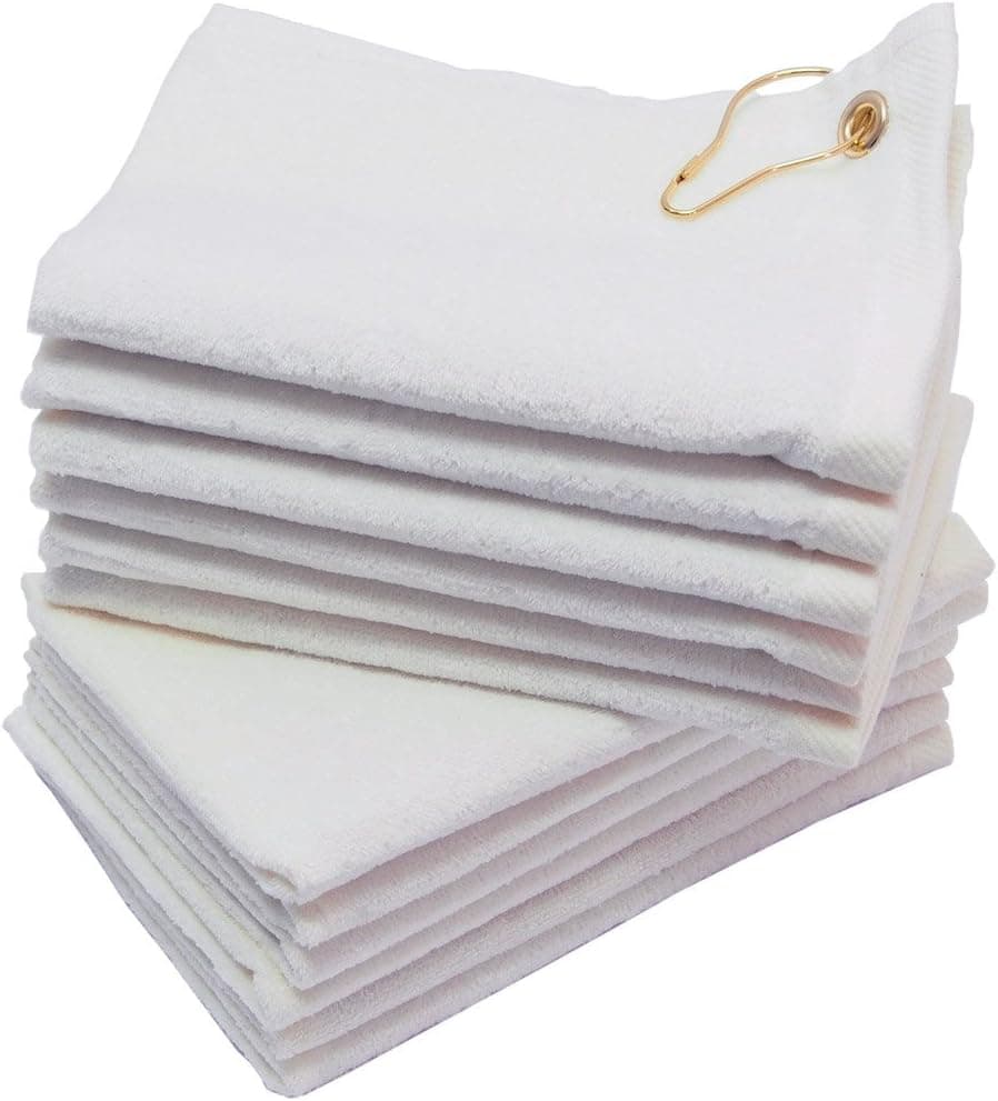 TOWELHUB Finger Touch - 12 Pack Golf Towels - White - 11x18 - Corner Grommet & Hook