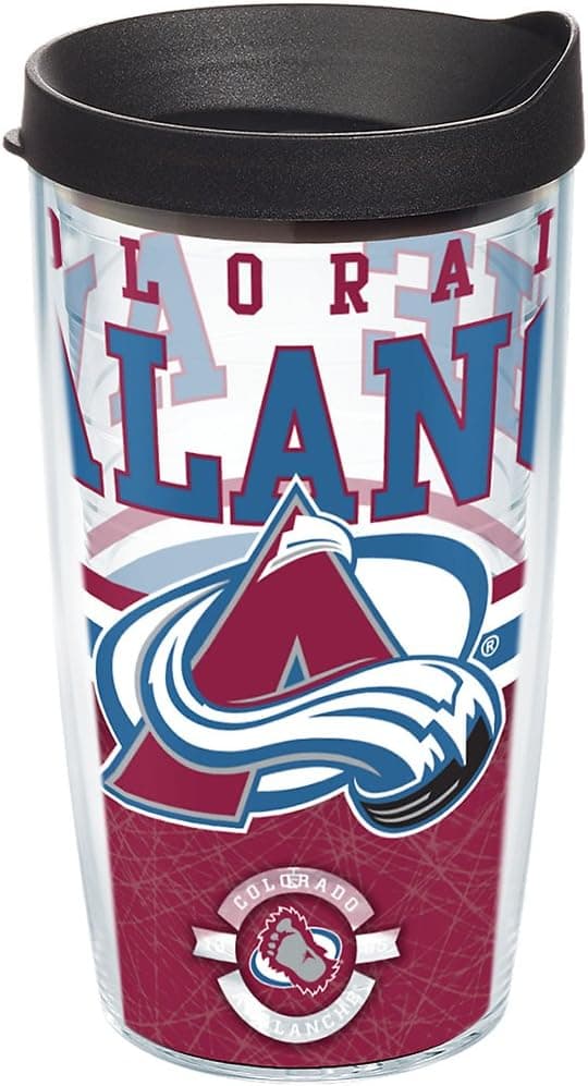 Tervis Made in USA Double Walled NHL Colorado Avalanche Insulated Tumbler Cup Keeps Drinks Cold & Hot, 16oz - Black Lid, Core