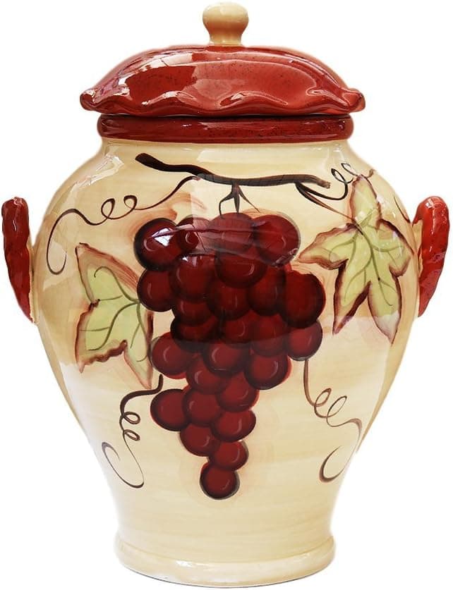Tuscany Vineyard Sonoma Collection, Hand Painted Ceramic Cookie Jar w/ Lid, Sonoma Grapes 12 3/8"H, 86376 By ACK