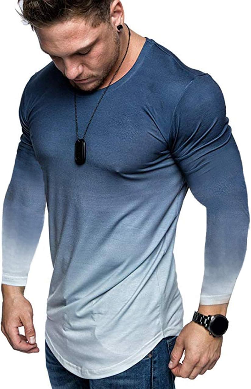 Men's Long Sleeve Slim Fit Thin T-Shirt Round Neck Breathable Autumn Blouse Tops